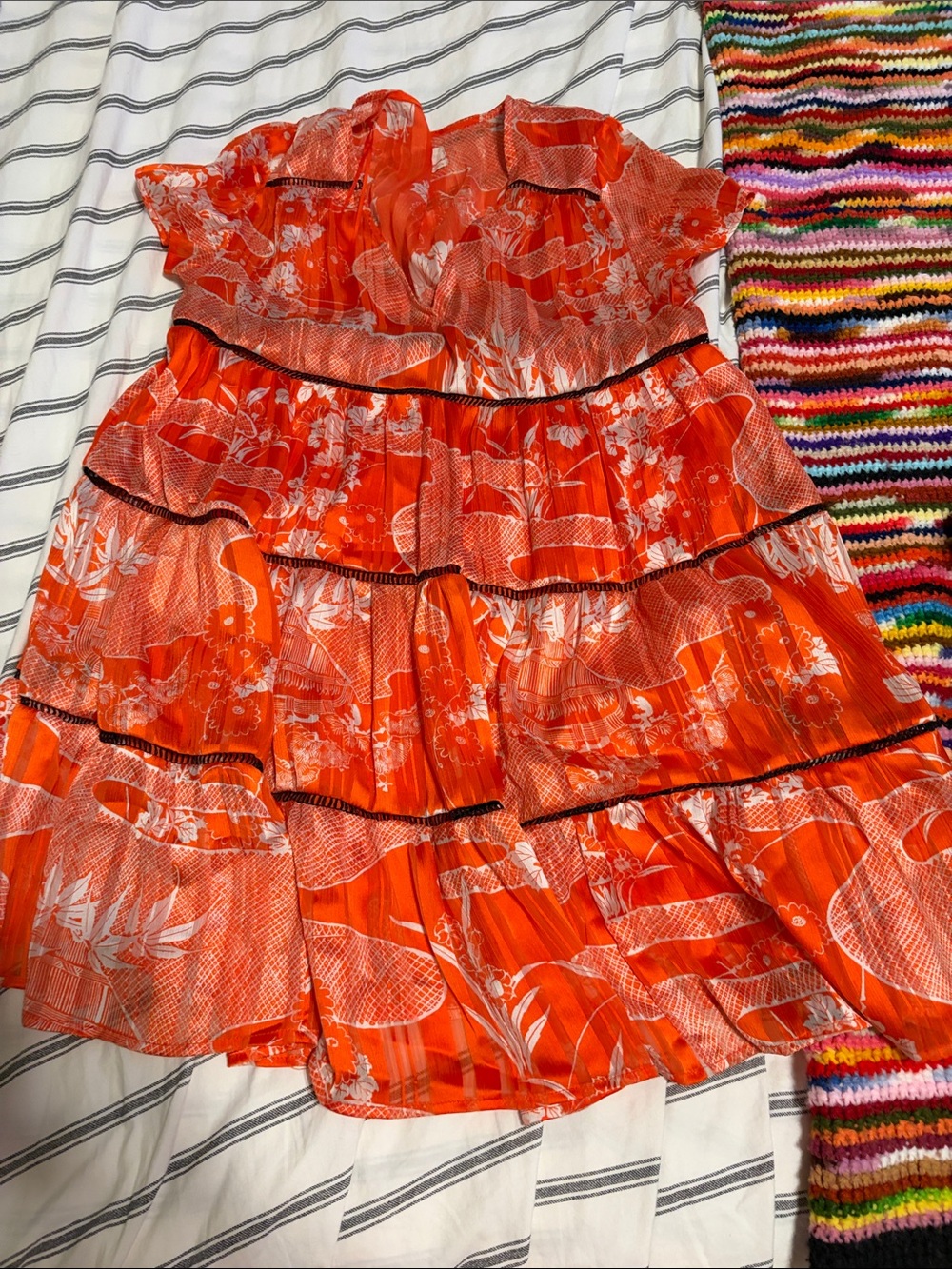 Urban Outfitters Orange Floral Tiered Skater Dress